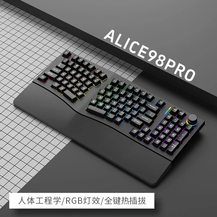 FEKER 특수 모양 인체 공학적 무선 기계식 키보드 핫 스왑  RGB 맞춤형 사무실 Alice98pro 3 가지 모드