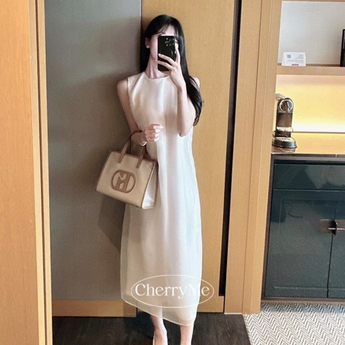 [자체제작] 체리미 오간자 새틴 나시 롱 원피스 (여름원피스/인생샷원피스/하객룩원피스/하객룩/빅사이즈원피스/체형커버/여름/여행/휴가/휴양지/휴양지룩)