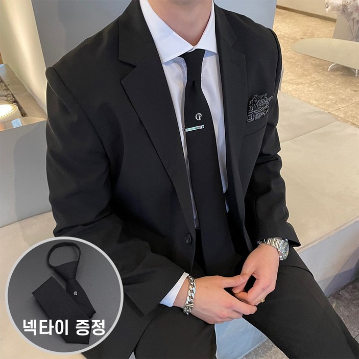 남자 베이직 사계절 스판 캐주얼 정장세트 빅사이즈수트 셋업 M5XL 넥타이증정