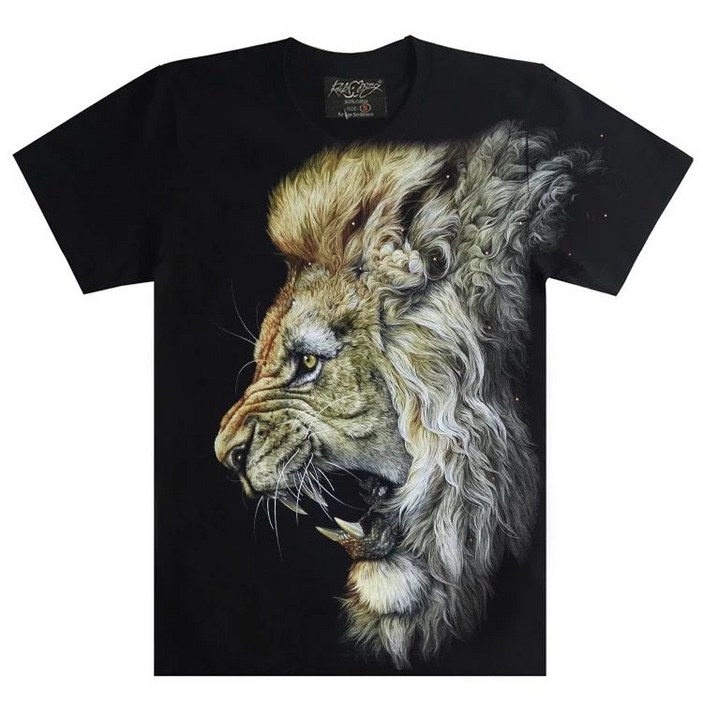 머슬핏 반팔 사자 프린트 화려한 야생미 반팔라운드 티