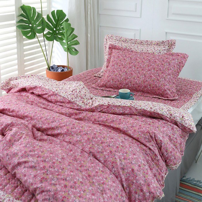 쉐리잔꽃 30수 광목면100% 홑겹 이불커버, 싱글/더블/퀸, 01 핑크