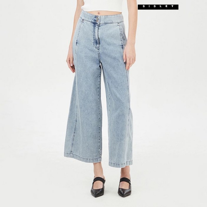 시슬리 절개라인 뒷밴딩 와이드 데님 팬츠 SADP38431