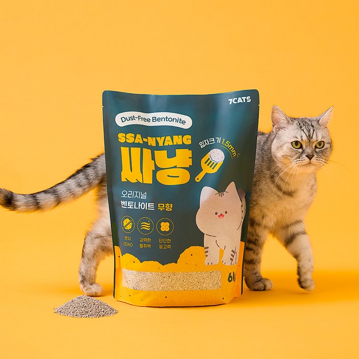 먼지없는 7CATS 싸냥 프리미엄 벤토나이트 고양이모래 무향 6kg x 3개 숨숨집 패키지, 18kg, 1세트, 무향 먼지없는 7CATS 싸냥 프리미엄 벤토나이트 고양이모래 무향 6kg x 3개 숨숨집 패키지, 18kg, 1세트, 무향