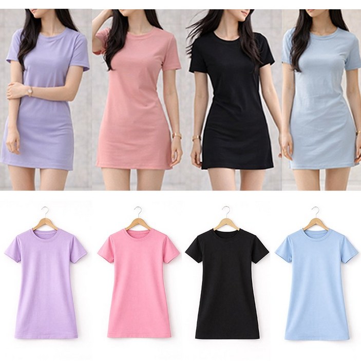 VERIT 스탠다드 라운드넥 반팔 미니 드레스 짧은 데일리 원피스 VT917