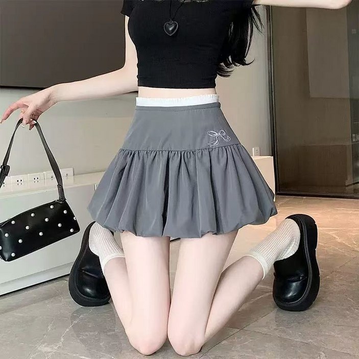 COSYEVNO 빈티지 자수 리본 치마 핫걸 a라인 숏스커트