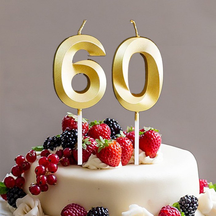 빅사이즈 생일초 케이크픽 특이한 메탈릭 골드 숫자초, 60, 1세트