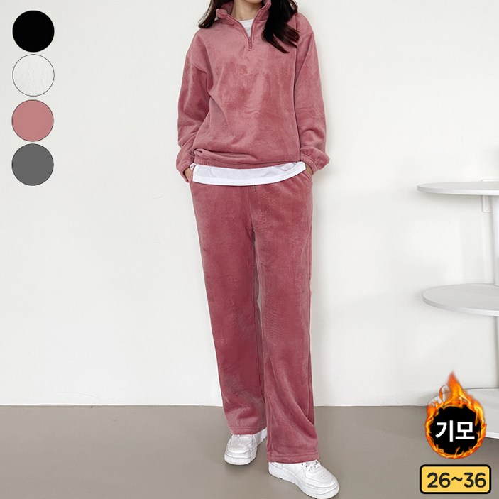 바비팩토리 여성용 골덴기모 상하의 세트  반집업+ 밴딩 와이드팬츠 세트