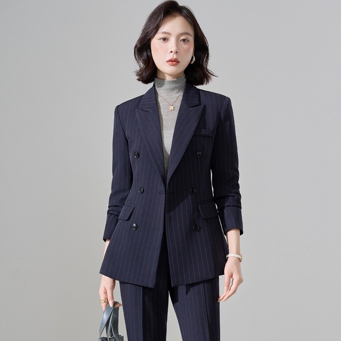 휠렉스 여성 줄무늬 더블 테일러드 정장 상하세트 오피스룩 YQ14