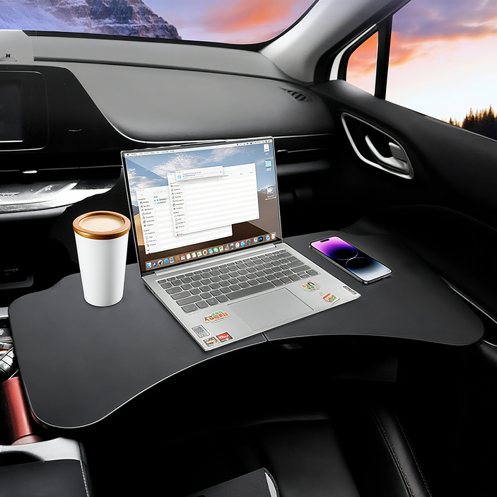 SEAMETAL 차량용 가죽 접이식 테이블 업무용 식사용 다용도 접이식 테이블 차량용 풀딩 식탁 차량용 뒷자리 조수석 운전석 접이식 식탁 차량용 노트복 거치대, 블랙, 1개