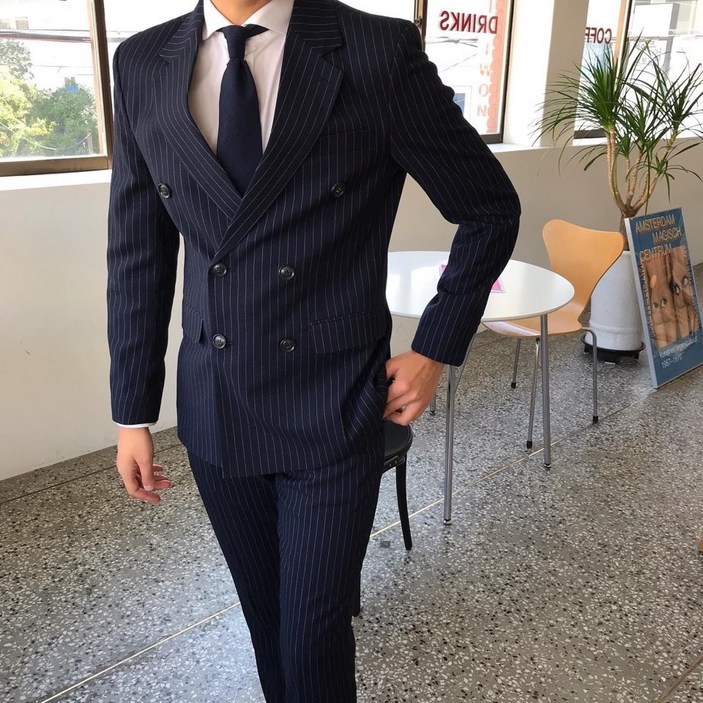 아르페 남자 사계절용 결혼식 하객 세미 스트라이프 더블 정장 수트