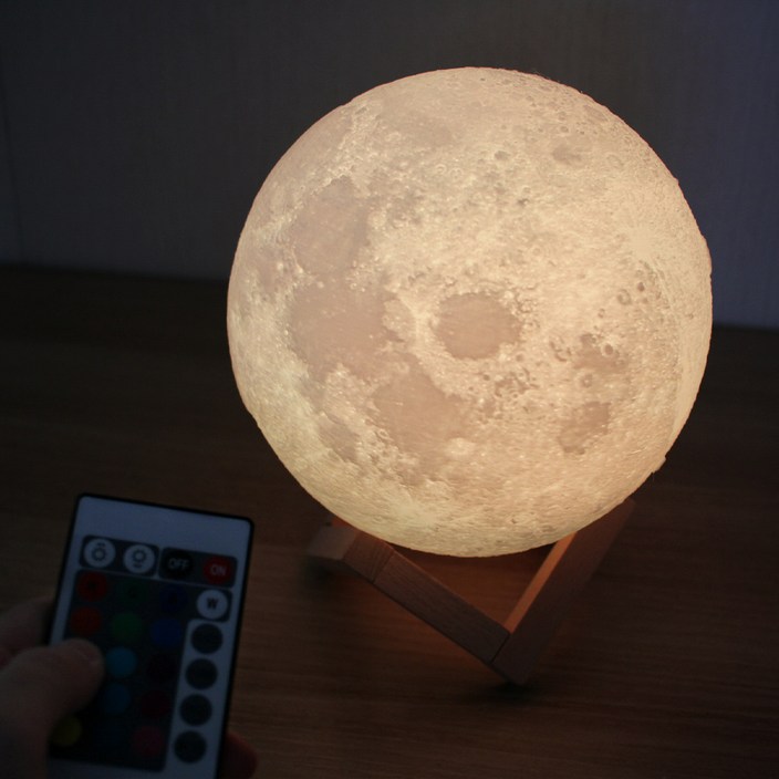 옆동네몰 입체 달 충전식 밝기조절 LED 무드등 16색 8cm + 리모컨