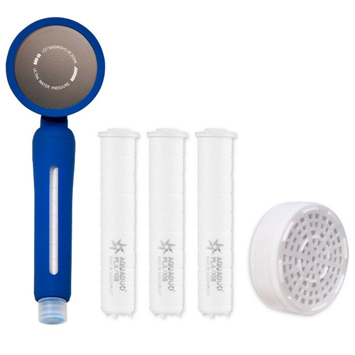 아쿠아듀오 블라썸 샤워기 + PLA필터 3p + 2차ACF헤드필터 세트, 1개, COBALT BLUE(샤워기)