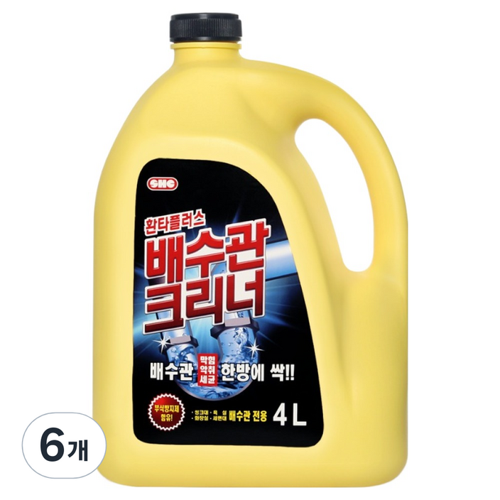 신희 환타플러스 배수관크리너 배수구 세면대막힘 용해제, 4L, 6개