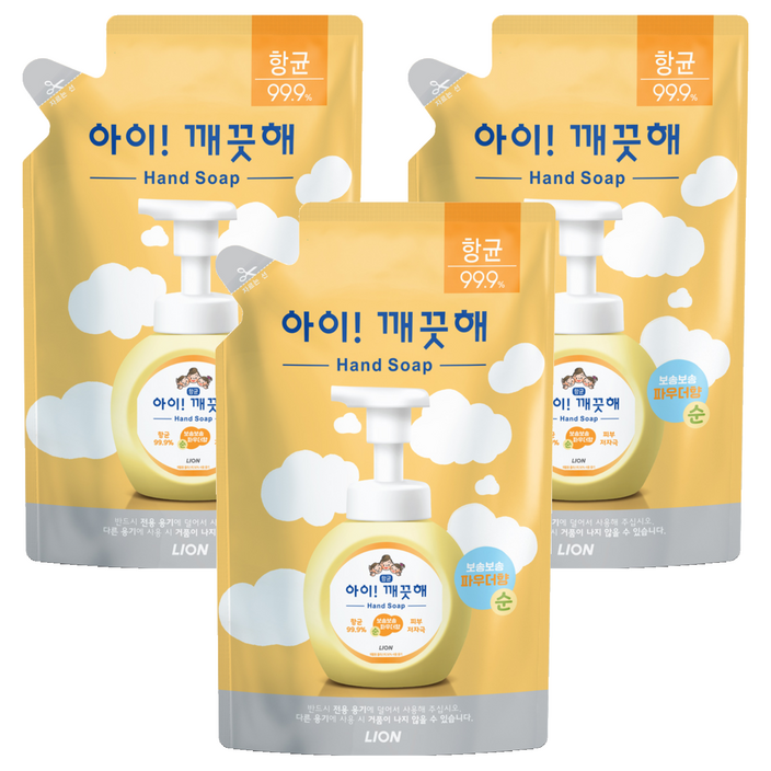 아이깨끗해 핸드워시 순 파우더향 리필용, 450ml, 3개