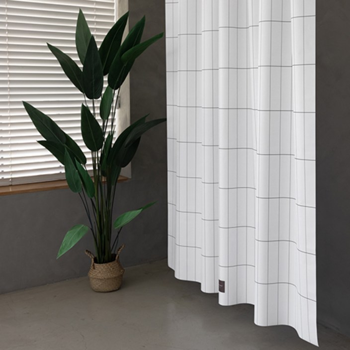 원세븐나인 패브릭 샤워커튼, 네로우그리드블랙, 1개