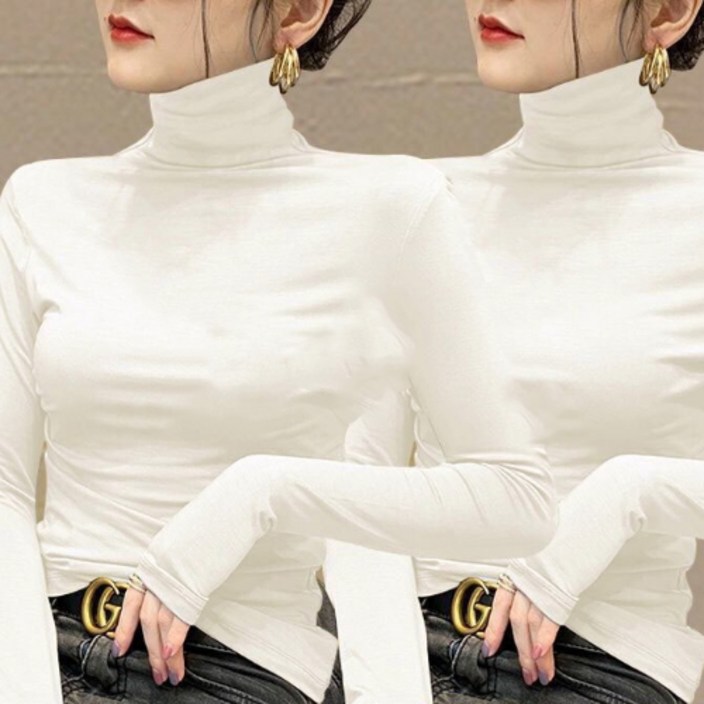 에르모소 11 봄 가을 간절기 사계절 이너 무지 슬림 기모 목폴라 여성 긴팔 티셔츠 HC014