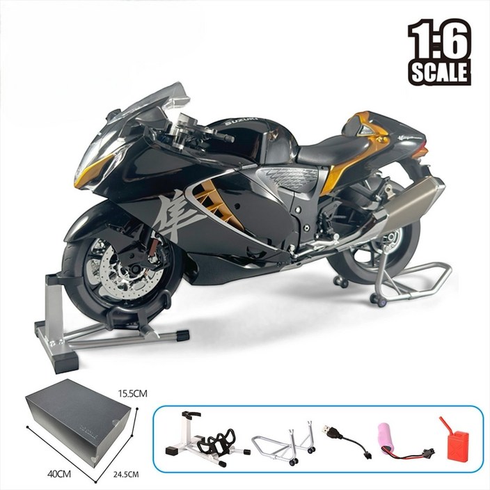 yono 스즈키 하야부사 16 H2R 다이캐스트 시동 구동 가능 바이크 오토바이 모델, 블랙, 1개