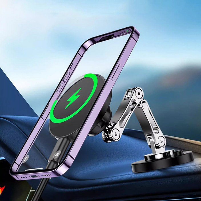 리와트 맥세이프 차량용 충전기 15W 고속 무선충전 720도 네오디뮴 자석 거치대 HC-M11