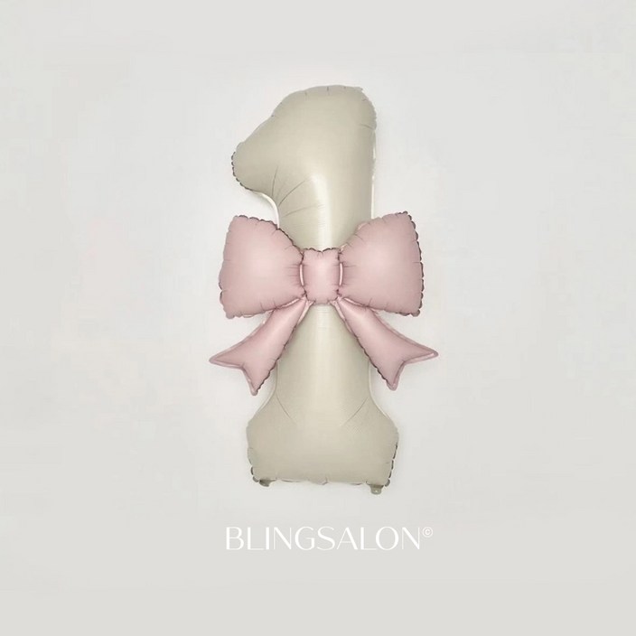 블링살롱 핑크 베이지 대형 숫자풍선 40인치 리본 데코 생일파티 돌잔치 포토존 파티 풍선, 숫자 1