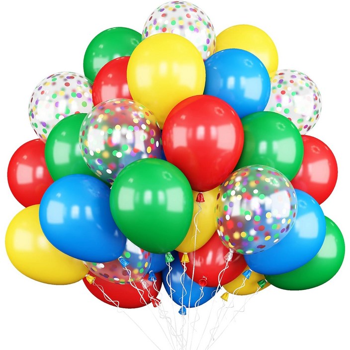 CEUQIESO 60pcs 둥근 풍선, 30cm 빨간 풍선, 파란색 라텍스 풍선, 녹색 풍선 노란색 헬륨 풍선, 다채로운 생일 서커스 파티 장식 풍선을위한 색종이 풍선, 1세트