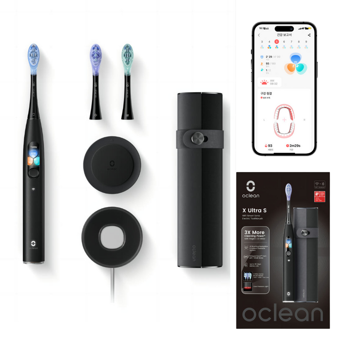 공식수입 오클린 Oclean 고급 음파 전동칫솔 X Ultra S 전용APP연동 AI 음성 양치 가이드, 1세트, 블랙, X Ultra S