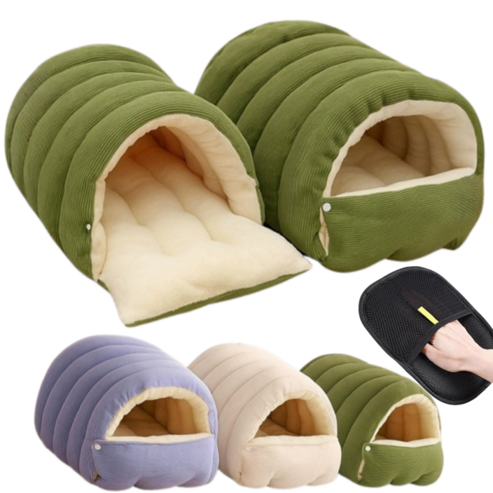 프라홈 반려동물 골덴 침낭 동굴 하우스 쿠션 숨숨집 털제거장갑