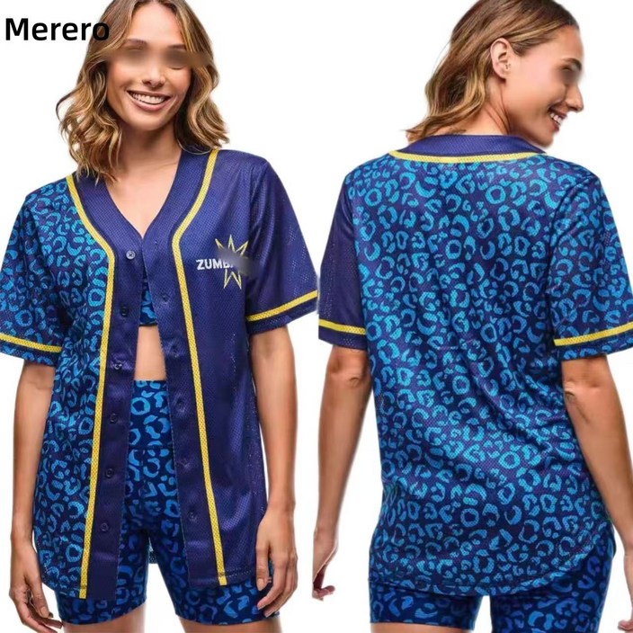 Merero ZW 줌바룩 헬스복 트레이닝복 트레이닝복 댄스 체조 상의 반팔 셔츠 메쉬가디건 힙합 댄스복  스포츠 배색 반팔 카디건 야구복 코트 남녀공용