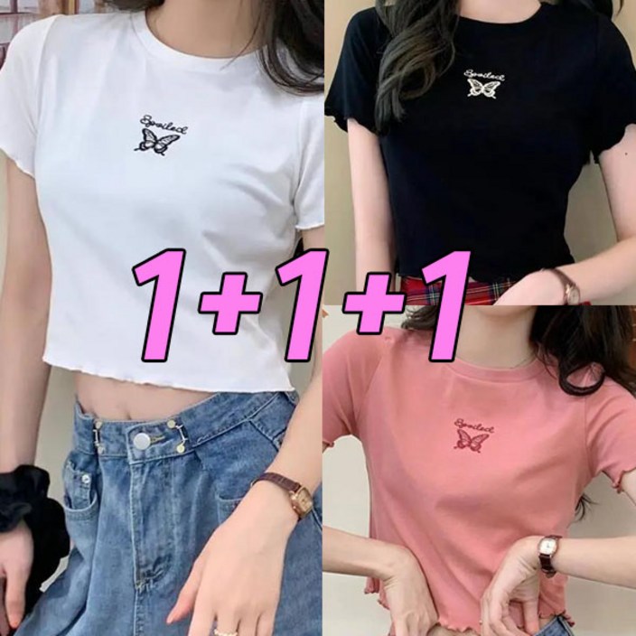 차쿠 여자 1+1+1 크롭 반팔 티셔츠