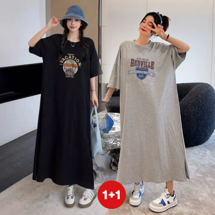 엔젤리크 1+1 캐주얼 루즈핏 롱 트임 원피스 2종