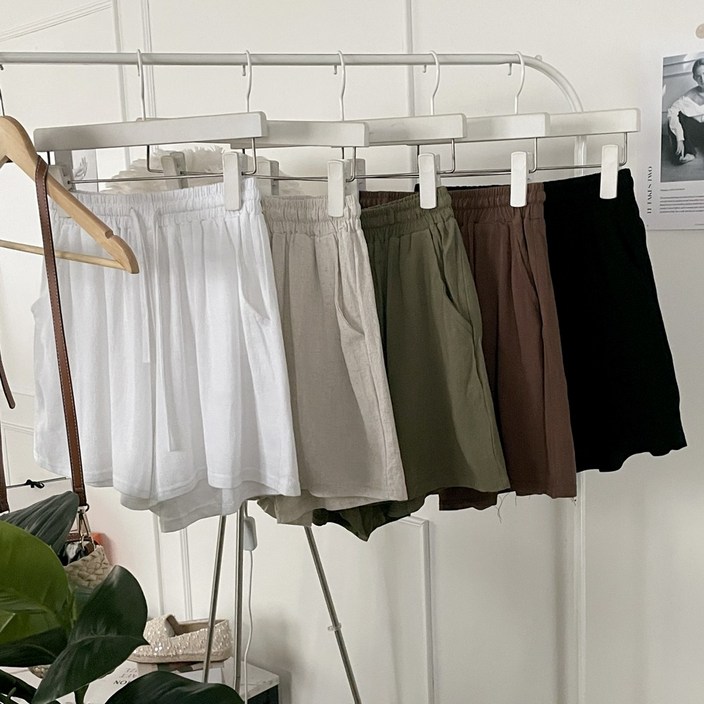 비비애르 데일리 린넨 코튼 밴딩 치마 바지 시원한 반바지 여름 팬츠 휴가룩