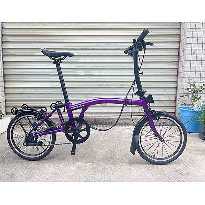 뉴플라이 미니벨로 접이식 자전거 경량 가벼운 폴딩 16인치 트라이폴드 몰리브덴강, 퍼플