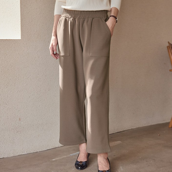 이브바바 여성 안감 기모 스판 밴딩 와이드 팬츠