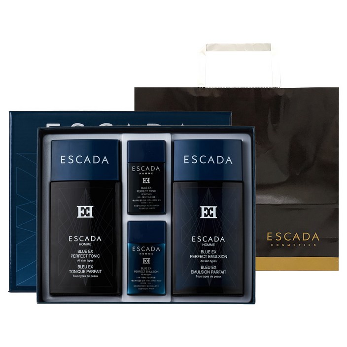 에스까다 옴므 블루 2종 세트 + 쇼핑백 증정 / 남성 미백 주름 2중기능 선물세트 스킨+로션+휴대용 구성 명절 선물 ESCADA, 1세트 - 투데이밈