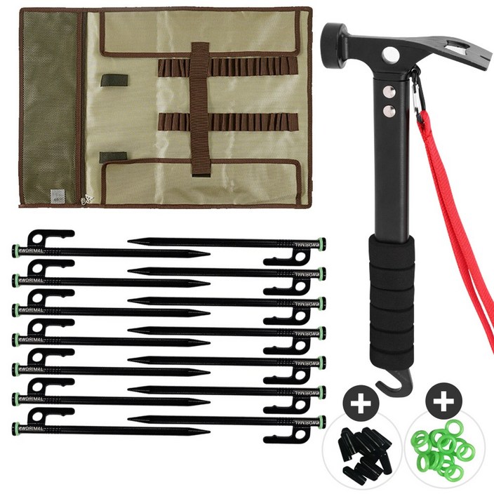 자캠 고강도 20cm 캠핑 단조팩 14개 세트 보호캡 야광링 롤팩가방 스틸해머