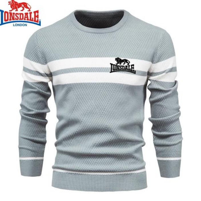 수 놓은 LONSDALE 남자 남성용 겨울 스트라이프 스웨터 두꺼운 풀오버 O넥 기본 캐주얼 슬림 편안한