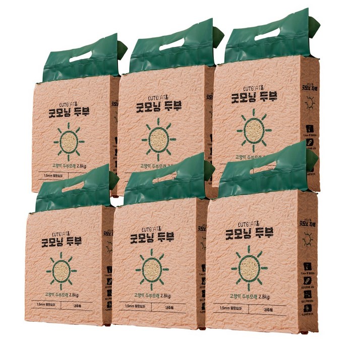 큐트캣 굿모닝두부 고양이 두부모래 나노입자 1.5mm 2.8kg x 6팩, 2.8kg, 6개, 무향