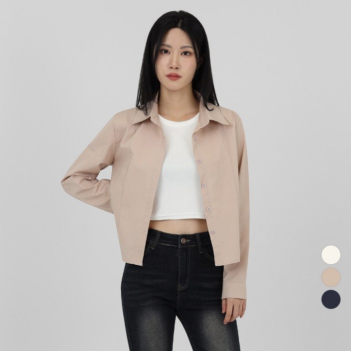 VINIVIDI 여성용 데일리 크롭 셔츠 긴팔