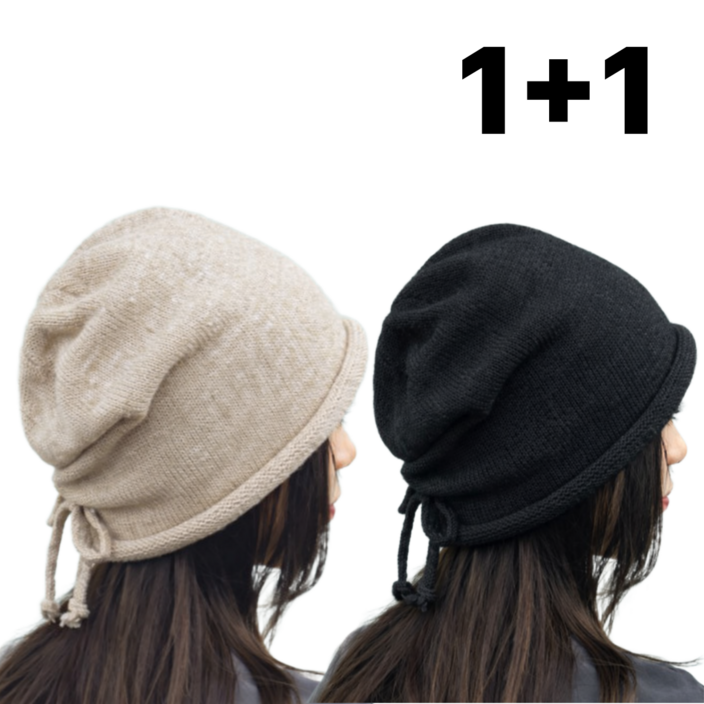 홈닉스 여성 니트 버킷햇 두건 모자 블랙 베이지