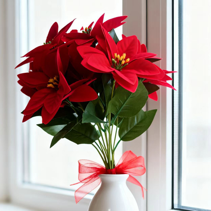 포인세티아 인테리어 납골당 성묘꽃 조화꽃다발 1묶음 7송이