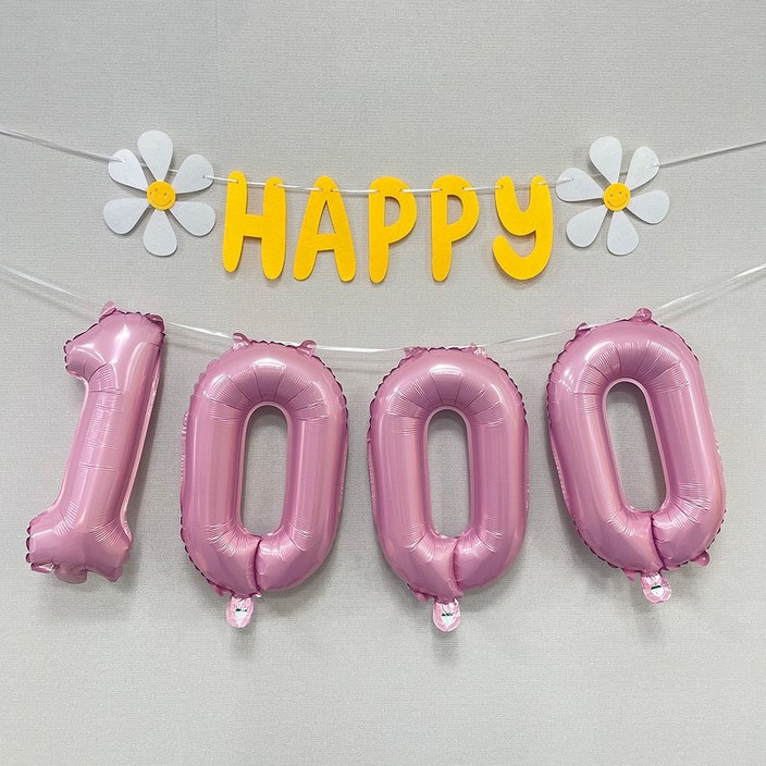 파티앤온 데이지 50일 100일 200일 1000일 셀프 촬영 숫자풍선세트, 1세트, 핑크 1000일 파티앤온 데이지 50일 100일 200일 1000일 셀프 촬영 숫자풍선세트, 1세트, 핑크 1000일