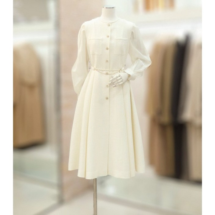 JJ JIGOTT JJ지고트슬리브 배색 트위드 원피스 GP2A0OP251DGDH2706702