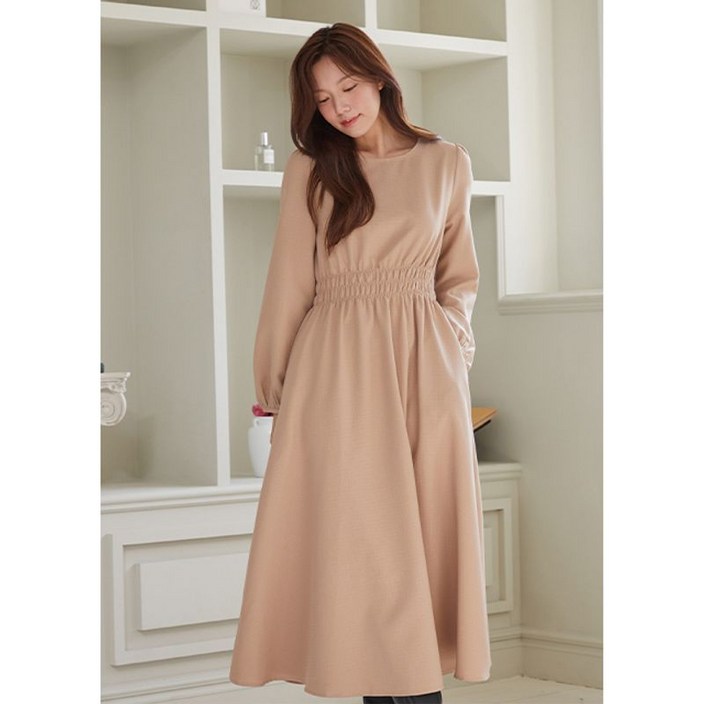 플라스틱아일랜드 허리스모킹 롱 원피스 PQ4WO501_DJ