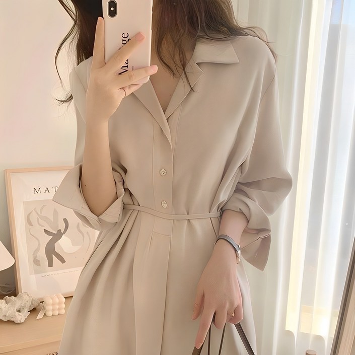 피어니스트 허리끈 카라넥 A라인 롱원피스 피어니스트 허리끈 카라넥 A라인 롱원피스