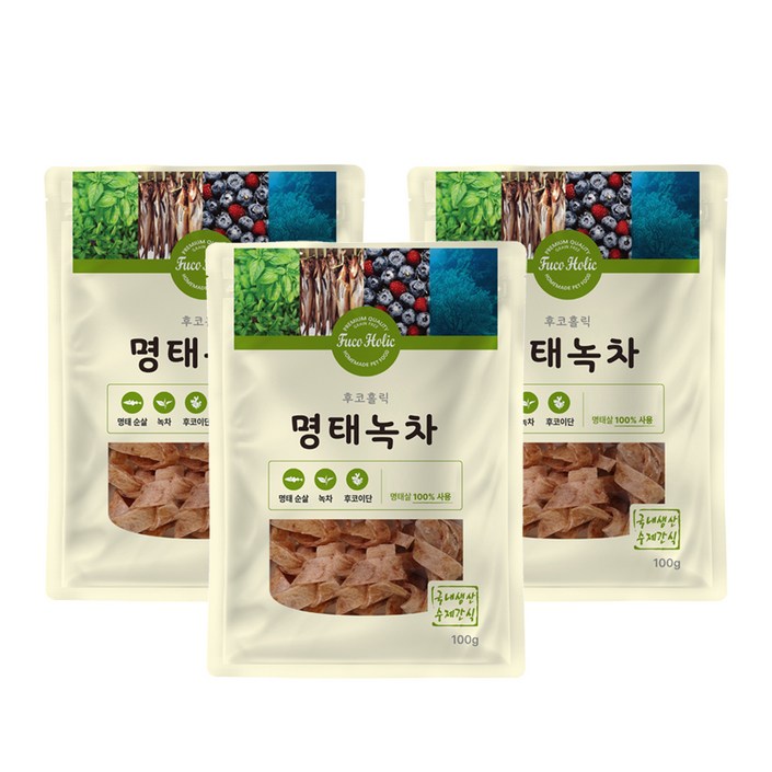 후코홀릭 강아지 건조 간식 100g, 명태 녹차 혼합맛, 100g, 3개 후코홀릭 강아지 건조 간식 100g, 명태 녹차 혼합맛, 100g, 3개