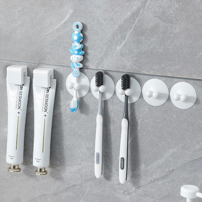 무식이네 공중부양 흡착 칫솔걸이 5p 접착 치약걸이 2p 세트, 화이트, 1개