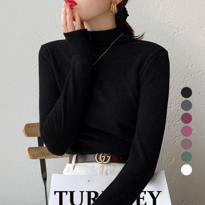 턴키 여성용 스판 하이넥 빅사이즈 반폴라 티셔츠 G-292