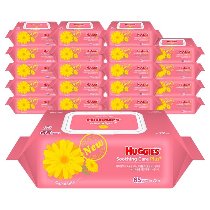 하기스 수딩케어 플러스 아기물티슈 캡형, 65g, 72매, 20개