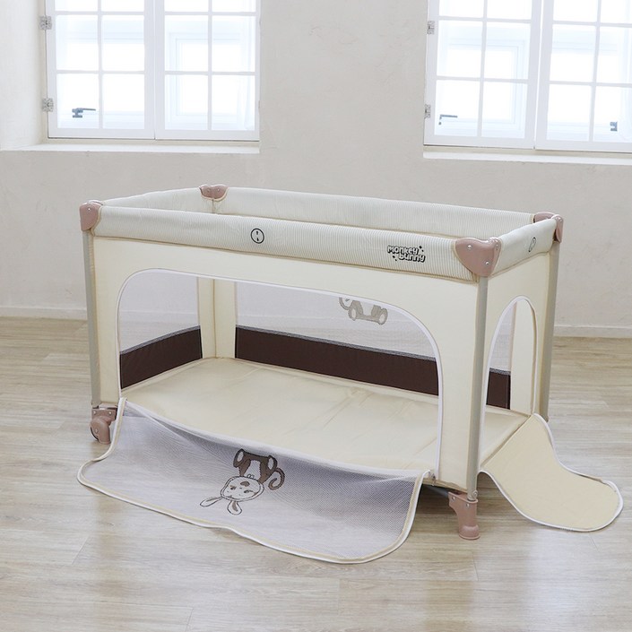 몽키버니 유아용 스윗 드림 5초컷 휴대용 접이식 침대 풀세트, 베이지