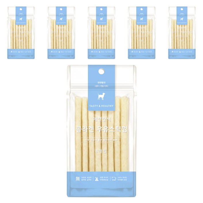 굿데이 애견간식 콜라겐 스틱껌 8p, 우유맛, 40g, 6개