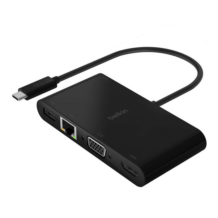 벨킨 VGA 4K HDMI 맥북 윈도우 호환 C타입 멀티 허브 충전 어댑터 이더넷 100W AVC004BK, 블랙, 1개 벨킨 VGA 4K HDMI 맥북 윈도우 호환 C타입 멀티 허브 충전 어댑터 이더넷 100W AVC004BK, 블랙, 1개